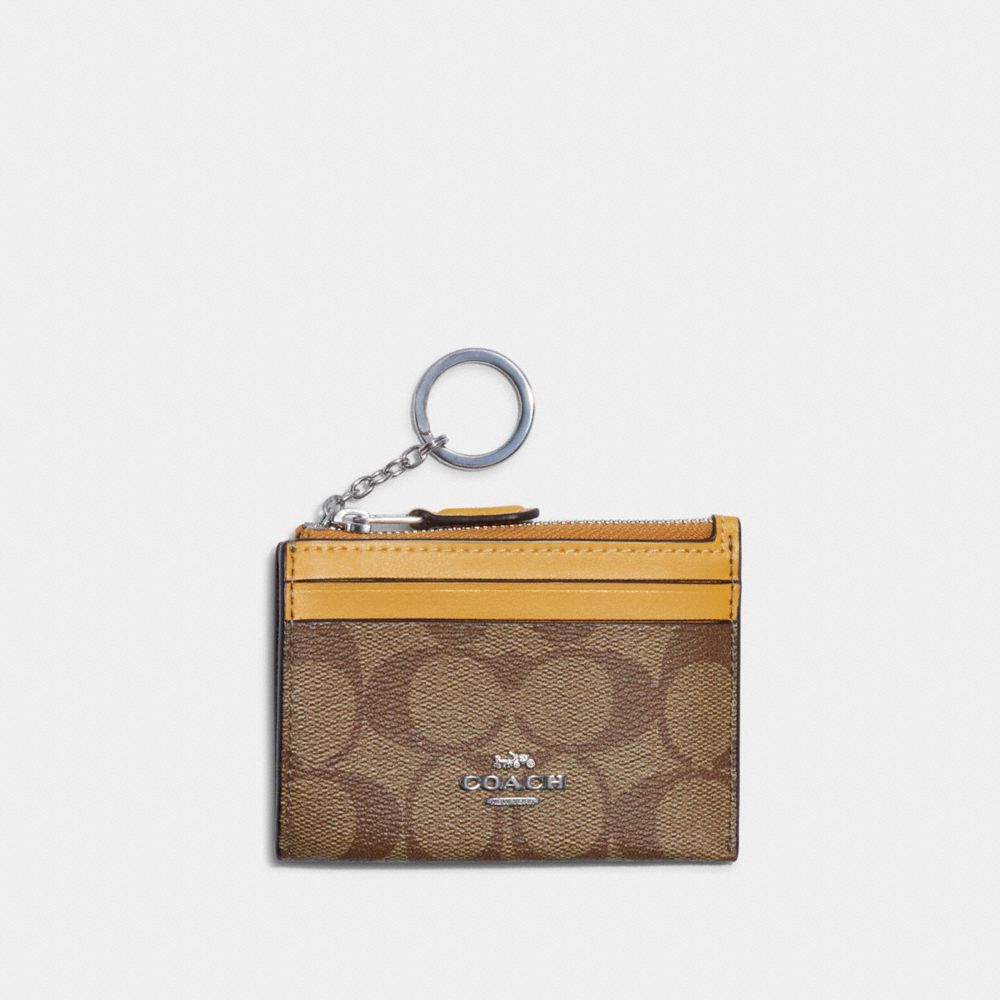 COACH 88208 Mini Skinny Id Case In Signature Canvas SILVER/KHAKI/HONEYCOMB