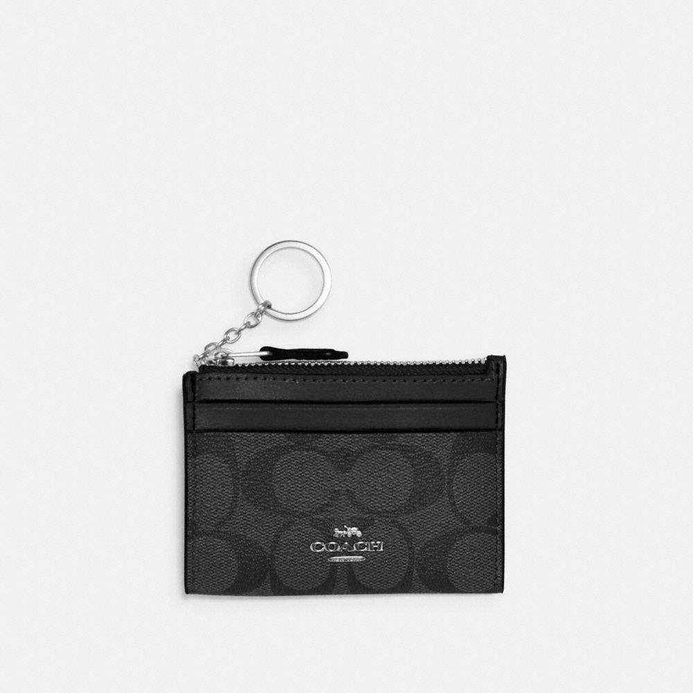 COACH 88208 Mini Skinny Id Case In Signature Canvas Silver/Graphite/Black