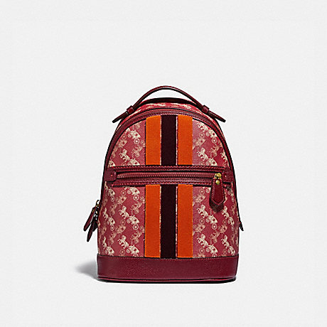 COACH 88246 LUNAR NEW YEAR BARROW BACKPACK WITH HORSE AND CARRIAGE PRINT AND VARSITY STRIPE BRASS/RED DEEP RED