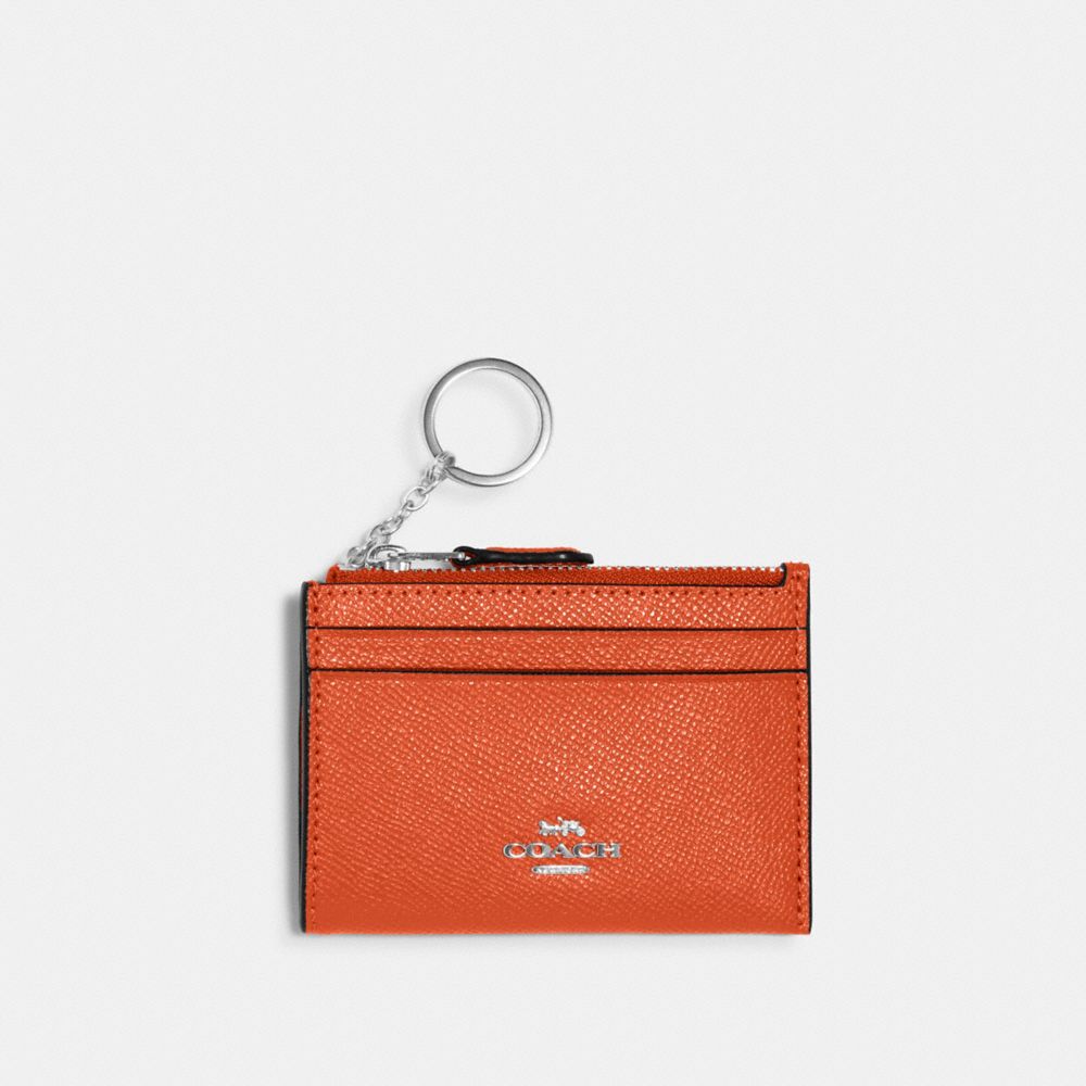 COACH 88250 Mini Skinny Id Case Silver/Bright Orange