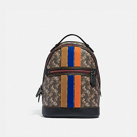 COACH BARROW BACKPACK WITH HORSE AND CARRIAGE PRINT AND VARSITY STRIPE - PEWTER/BROWN BLACK - 88266