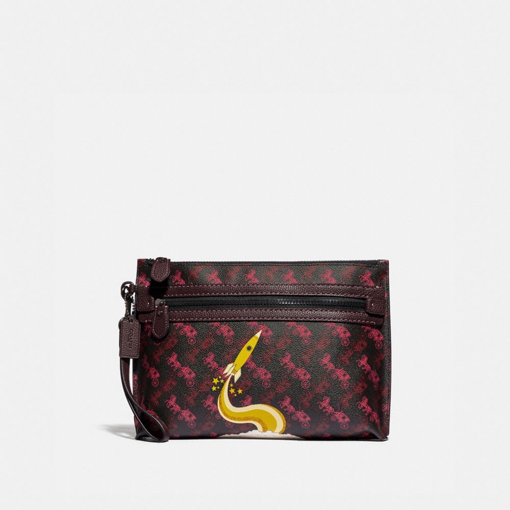 ACADEMY POUCH WITH HORSE AND CARRIAGE PRINT AND ROCKET - BLACK/RED - COACH 88275