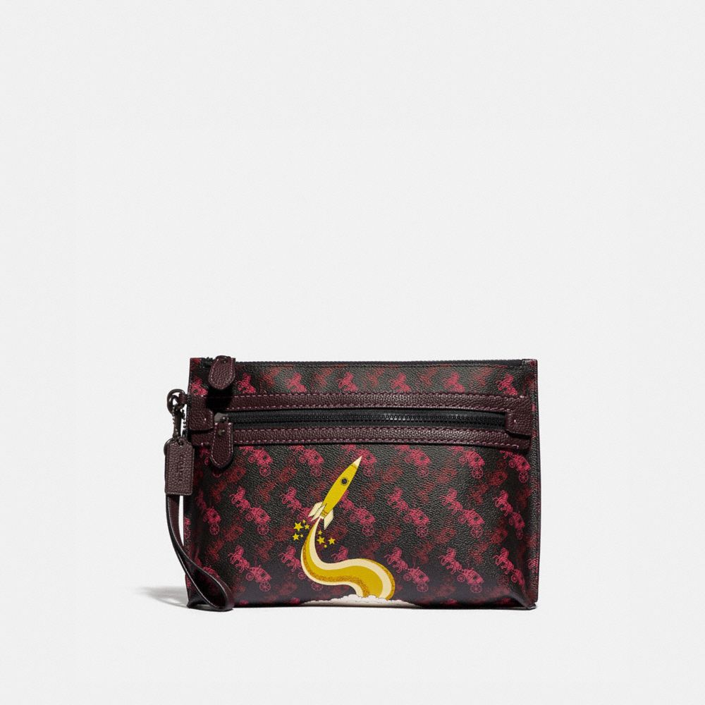 COACH 88275 ACADEMY POUCH WITH HORSE AND CARRIAGE PRINT AND ROCKET BLACK/RED