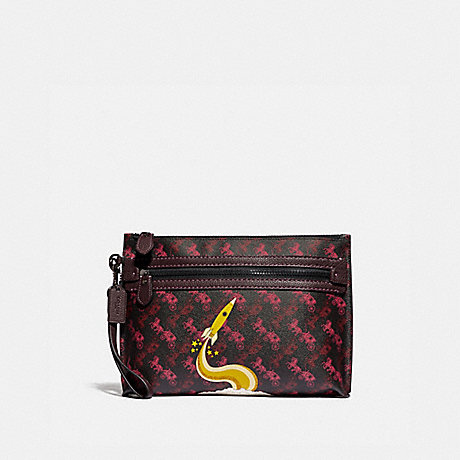 COACH 88275 ACADEMY POUCH WITH HORSE AND CARRIAGE PRINT AND ROCKET BLACK/RED