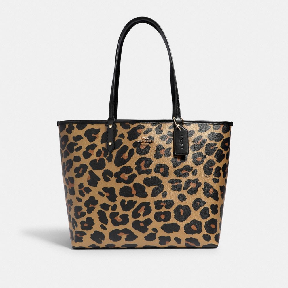 COACH REVERSIBLE CITY TOTE WITH ANIMAL PRINT - IM/BLACK NATURAL - 88319