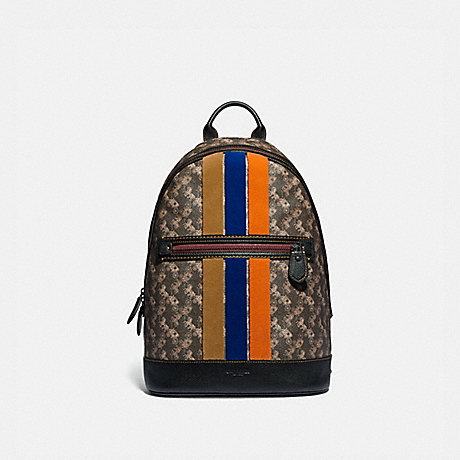 COACH 88328 Barrow Backpack With Horse And Carriage Print And Varsity Stripe BLACK COPPER/BLACK BROWN