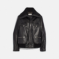 Leather Jacket With Knit Collar - BLACK - COACH 88373