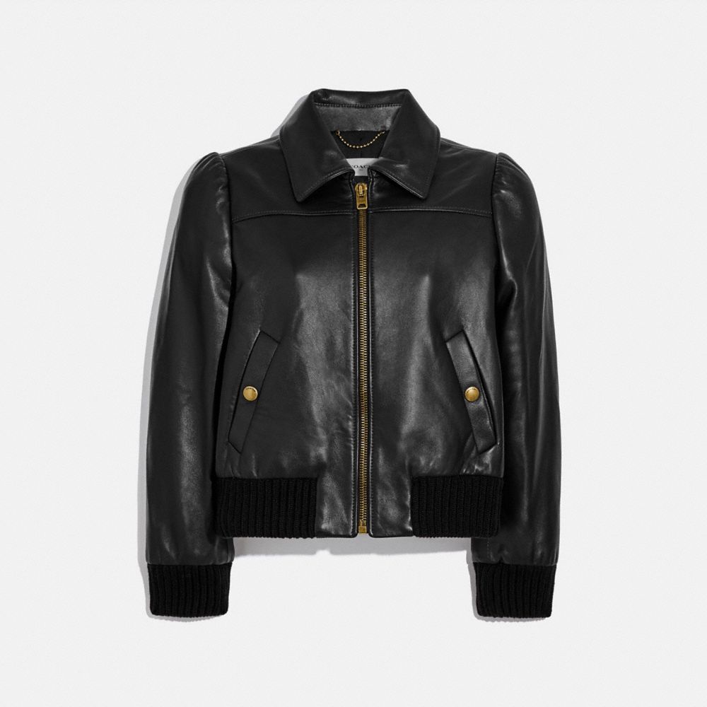 COACH 88375 - LEATHER TAILORED BOMBER JACKET BLACK