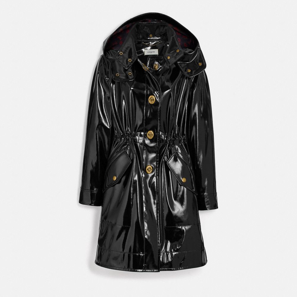 COACH 88380 - RAINCOAT WITH HORSE AND CARRIAGE PRINT LINING BLACK