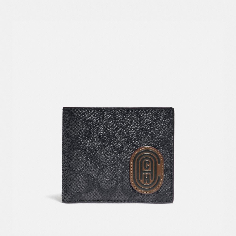 COACH 88408 Coin Wallet In Signature Canvas With Reflective Coach Patch CHARCOAL/SPORT BLUE