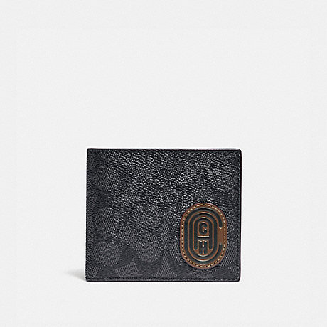 COACH 88408 Coin Wallet In Signature Canvas With Reflective Coach Patch CHARCOAL/SPORT BLUE