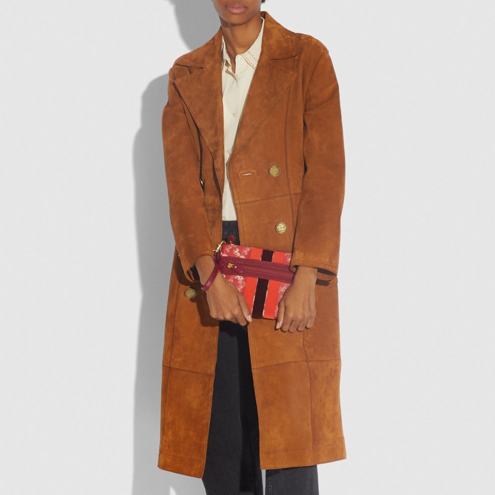 LUNAR NEW YEAR LARGE FRONT ZIP WRISTLET WITH HORSE AND CARRIAGE PRINT AND VARSITY STRIPE