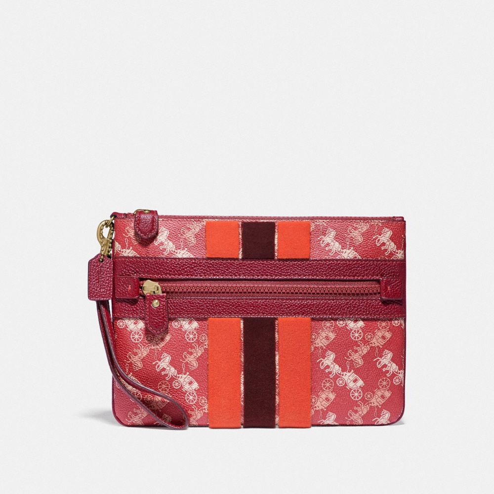 LUNAR NEW YEAR LARGE FRONT ZIP WRISTLET WITH HORSE AND CARRIAGE PRINT AND VARSITY STRIPE