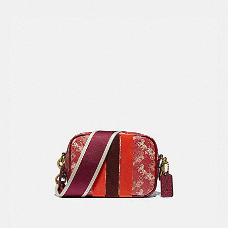 COACH LUNAR NEW YEAR CAMERA BAG 16 WITH HORSE AND CARRIAGE PRINT AND VARSITY STRIPE - B4/RED DEEP RED - 88505