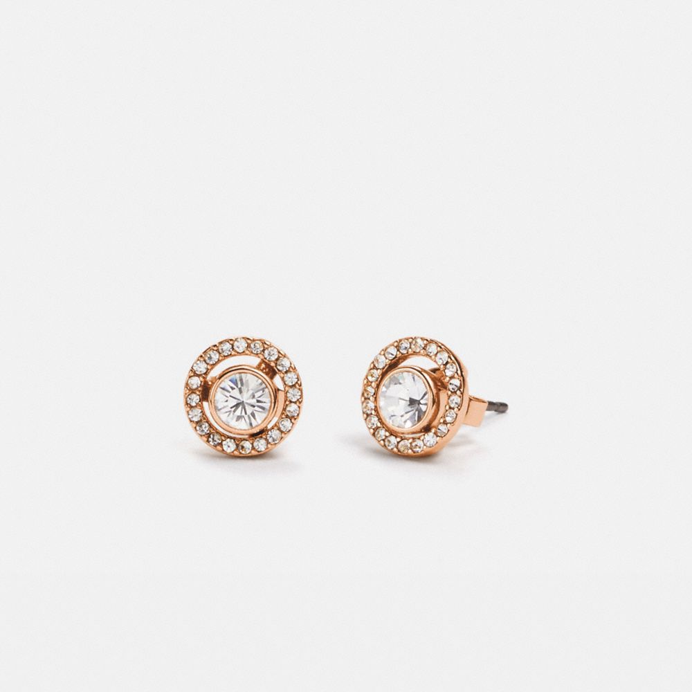 COACH 88508 Halo Pave 2 In 1 Stud Earrings Rose Gold/Clear