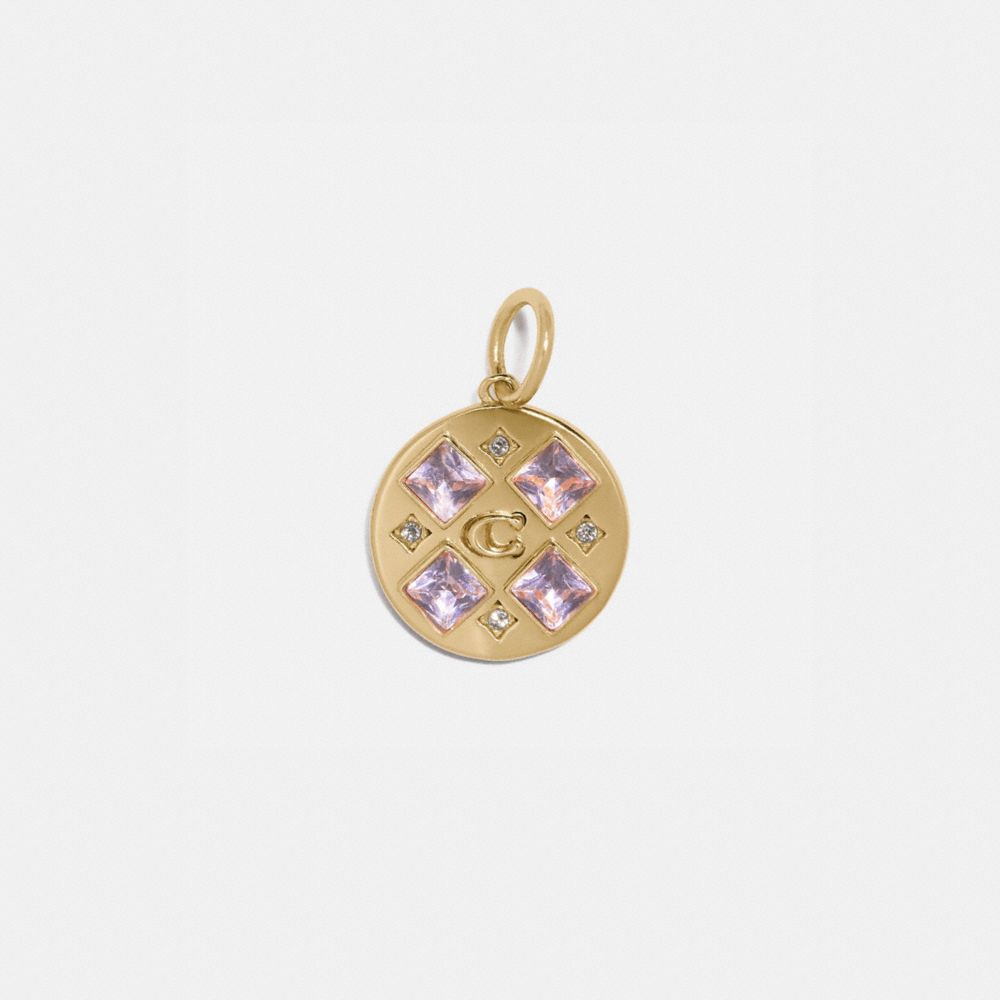 COACH 88522 COLLECTIBLE CRYSTAL SIGNATURE DISC CHARM GOLD/PINK