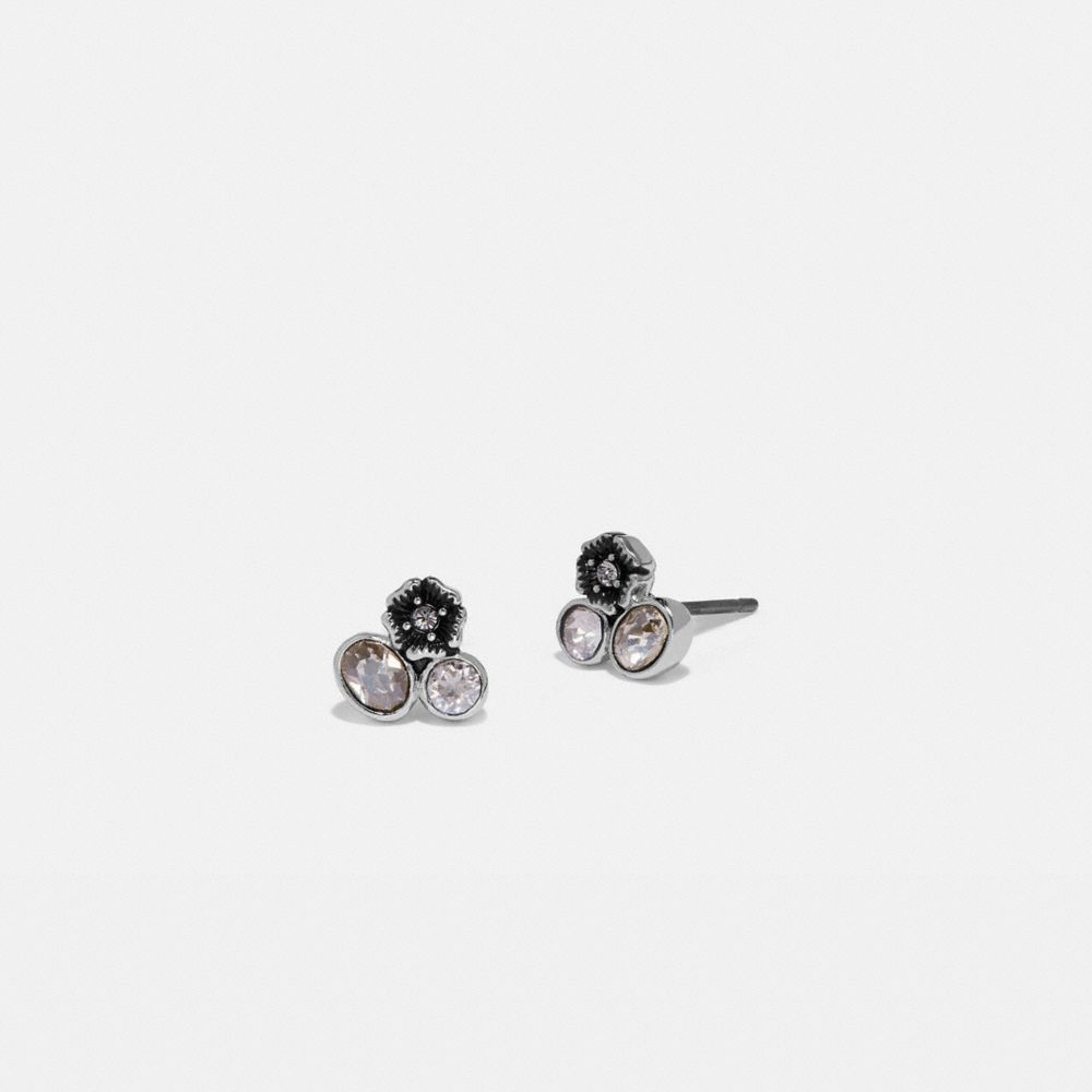 COACH 88565 Mini Tea Rose Cluster Stud Earrings Silver/Multi