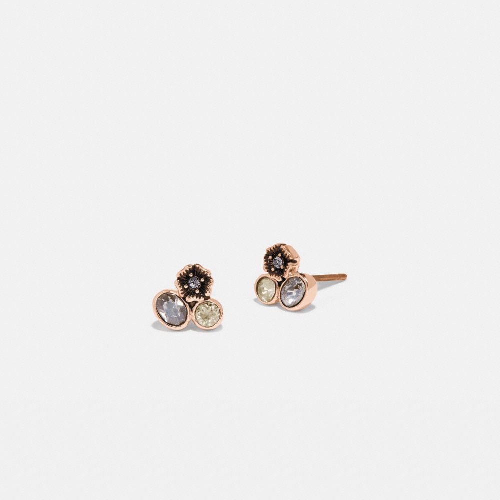Mini Tea Rose Cluster Stud Earrings - 88565 - Rose Gold/Multi