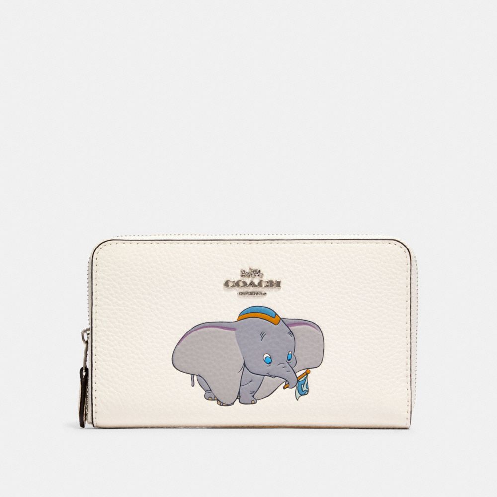 COACH 88671 Disney X Coach Medium Zip Around Wallet With Dumbo SV/CHALK
