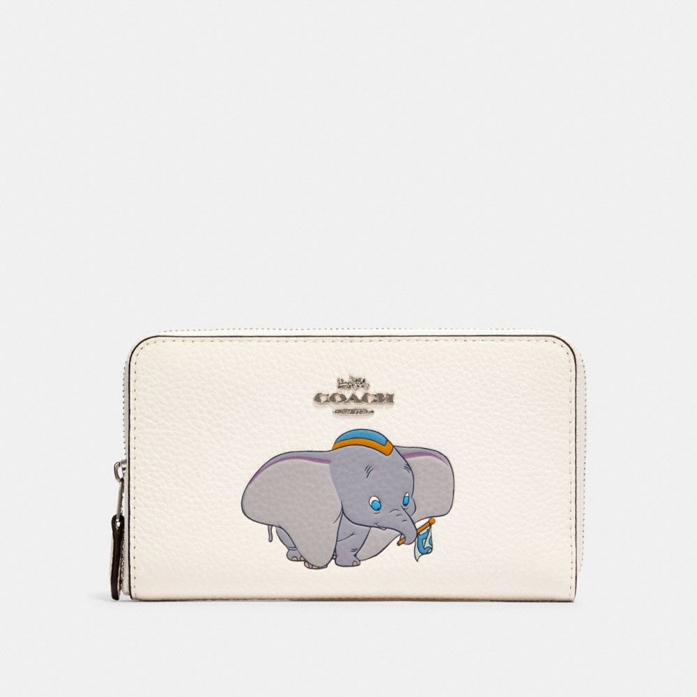 COACH DISNEY X COACH MEDIUM ZIP AROUND WALLET WITH DUMBO - SV/CHALK - 88671