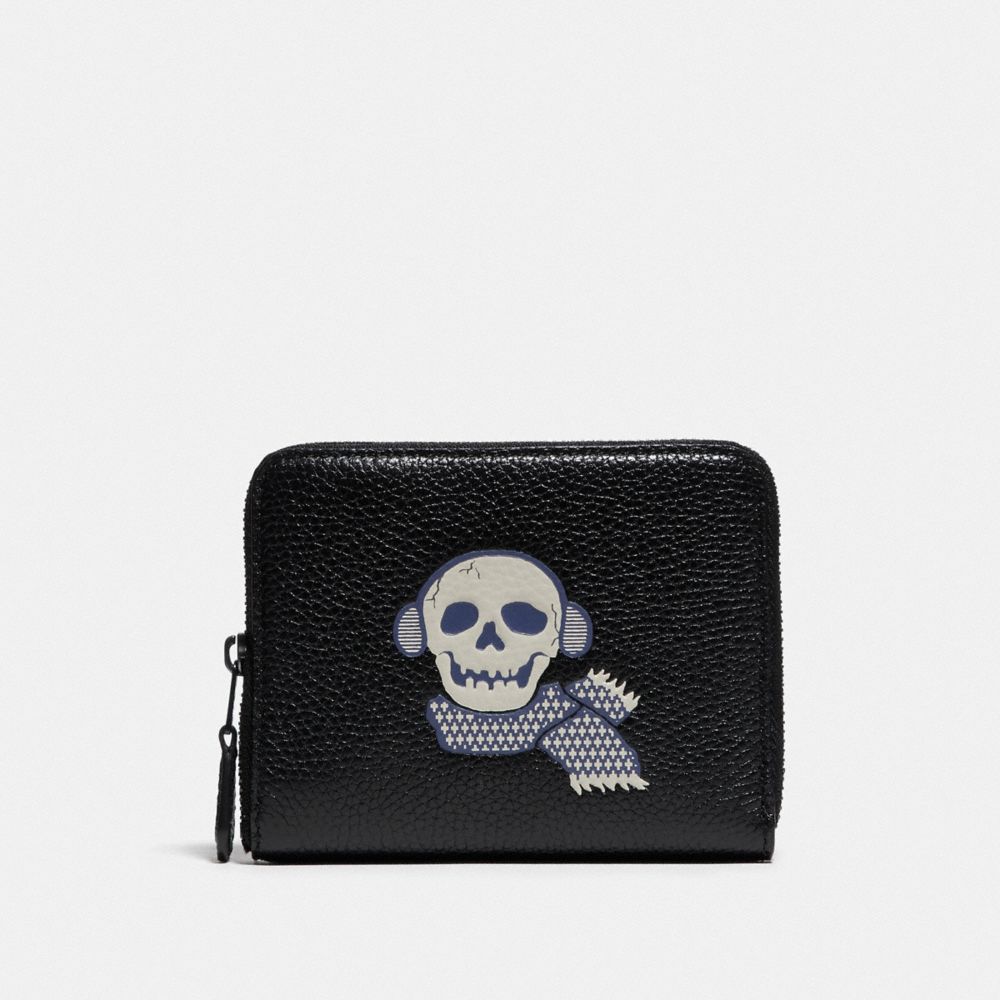COACH 88709 Small Zip Around Wallet With Bonesy GUNMETAL/BLACK