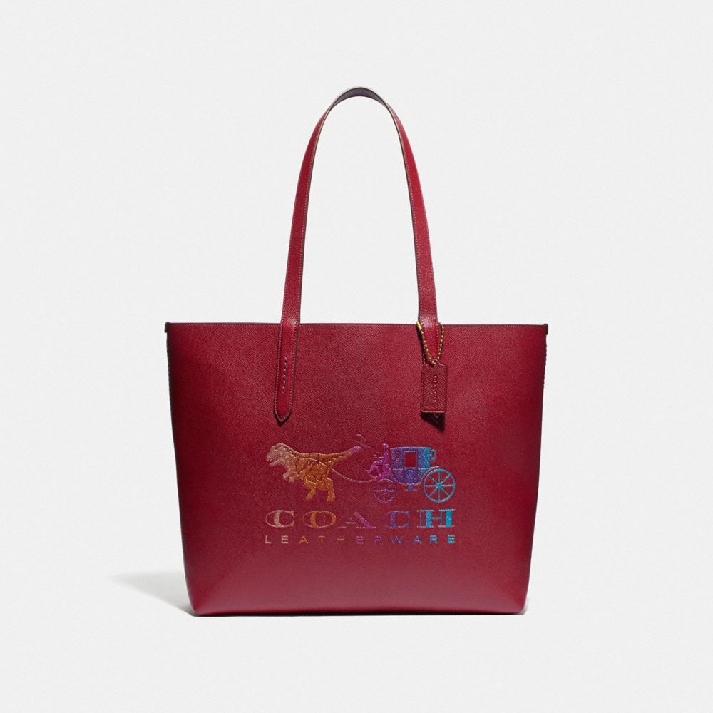 COACH 88774 HIGHLINE TOTE WITH REXY AND CARRIAGE BRASS/DEEP RED MULTI