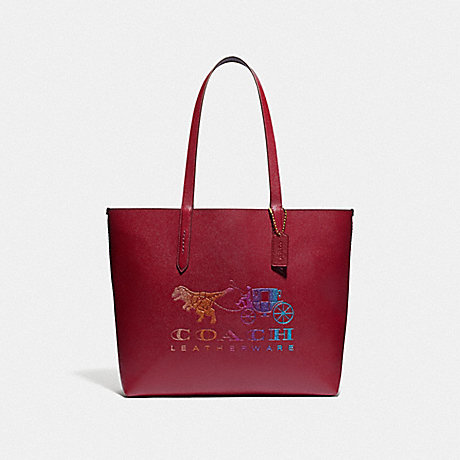 COACH 88774 HIGHLINE TOTE WITH REXY AND CARRIAGE BRASS/DEEP-RED-MULTI