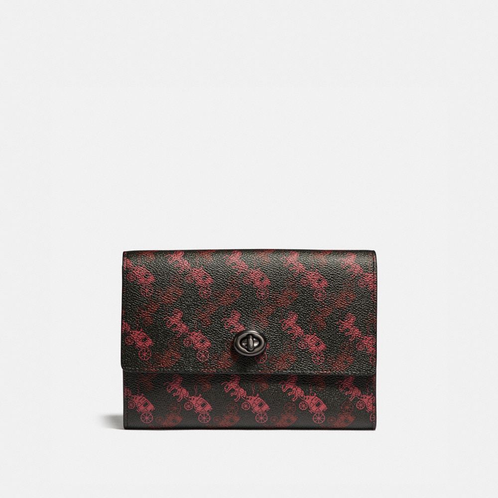 POUCH WITH HORSE AND CARRIAGE PRINT - 88786 - BLACK/RED