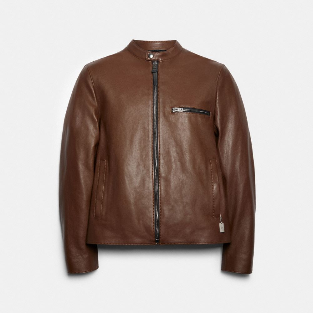 COACH LEATHER RACER JACKET - DARK FAWN - 88799