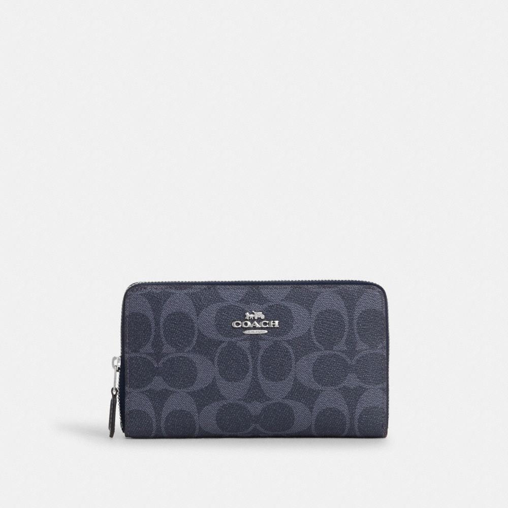 COACH 88913 Medium Id Zip Wallet In Signature Canvas Silver/Denim/Midnight Navy