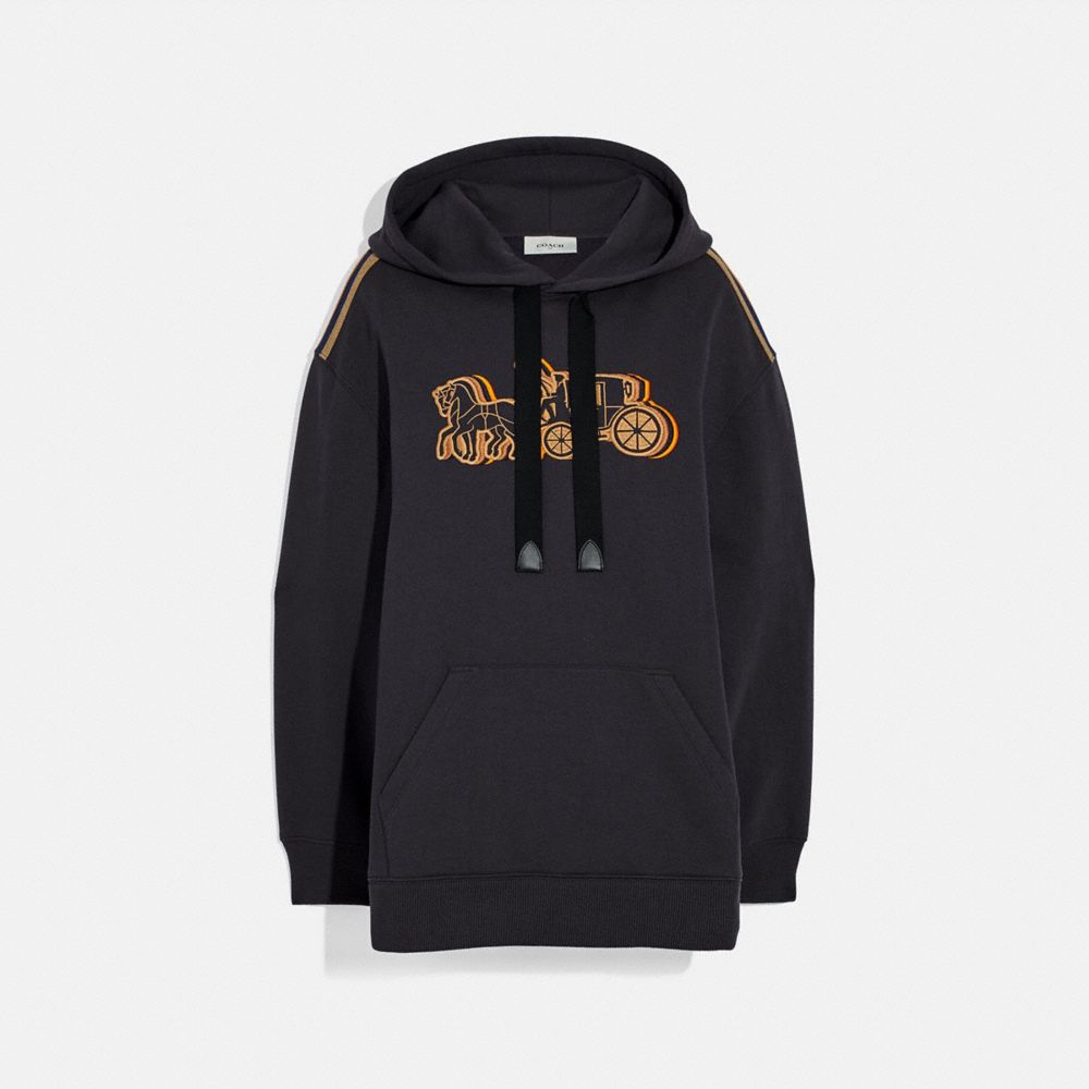 COACH OVERSIZED HORSE AND CARRIAGE HOODIE - BLACK - 89028