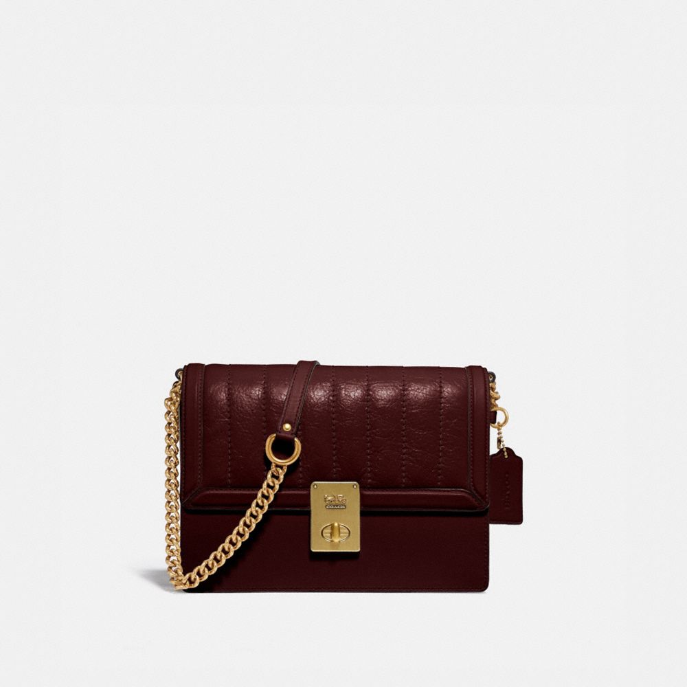 COACH 89066 Hutton Shoulder Bag With Quilting BRASS/CRANBERRY