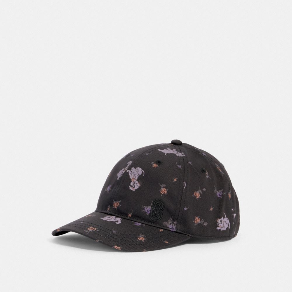 DISNEY X COACH HAT WITH DALMATIAN FLORAL PRINT - 89108 - BLACK/PURPLE