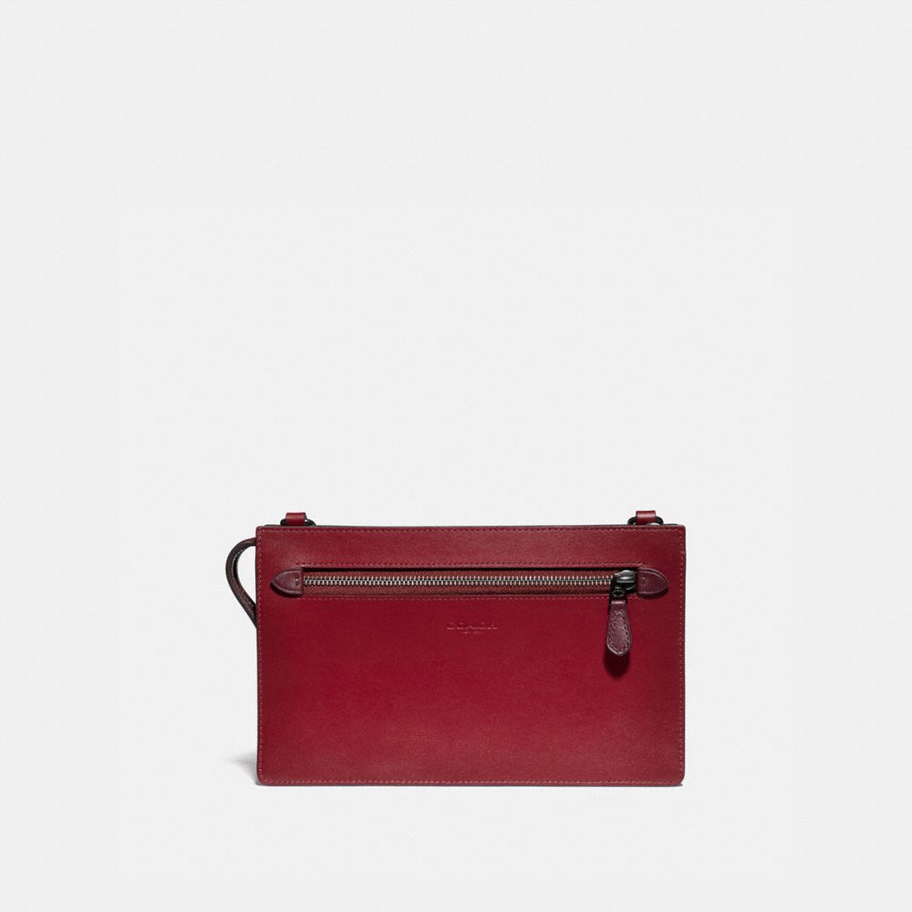 COACH 89128 RIVINGTON CONVERTIBLE POUCH IN COLORBLOCK WINE/DARK-CARDINAL