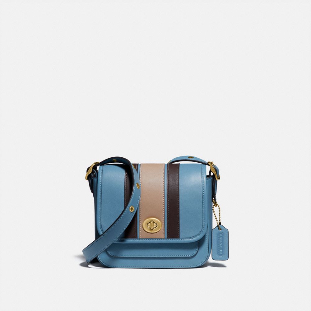 COACH 89138 Rambler Crossbody 16 With Varsity Stripe BRASS/PACIFIC BLUE MULTI