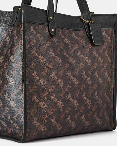 FIELD TOTE WITH HORSE AND CARRIAGE PRINT-B4/Truffle Black