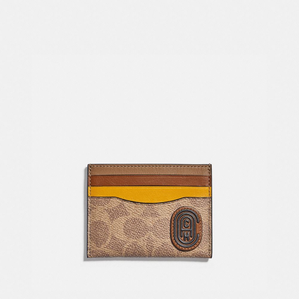 COACH 89210 - Card Case In Colorblock Signature Canvas With Coach Patch KHAKI/FLAX