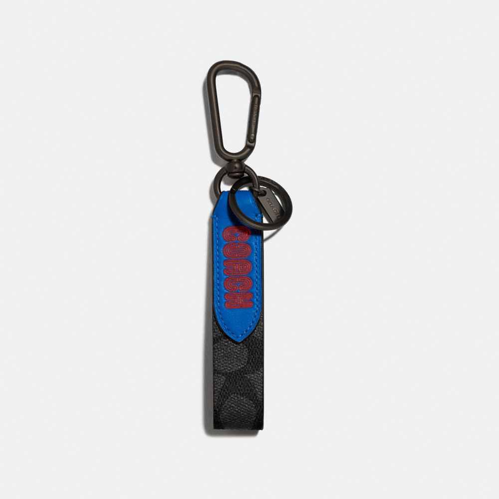 LOOP KEY FOB IN COLORBLOCK SIGNATURE CANVAS WITH COACH PRINT - CHARCOAL SIGNATURE MULTI - COACH 89228