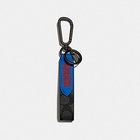 COACH LOOP KEY FOB IN COLORBLOCK SIGNATURE CANVAS WITH COACH PRINT - CHARCOAL SIGNATURE MULTI - 89228