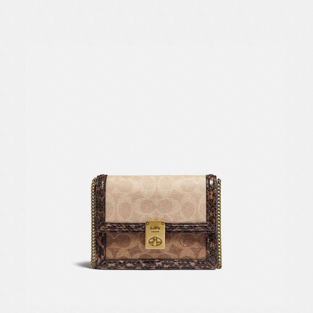 Hutton Belt Bag In Blocked Signature Canvas With Snakeskin Detail - 89237 - BRASS/TAN SAND