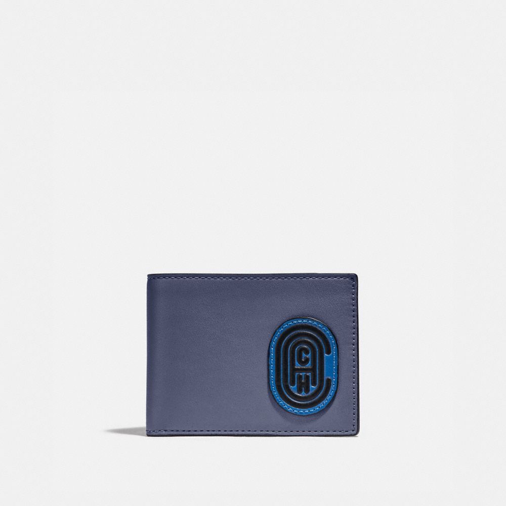 COACH 89238 Slim Billfold Wallet In Colorblock With Coach Patch DEEP SKY/BLUE MIST