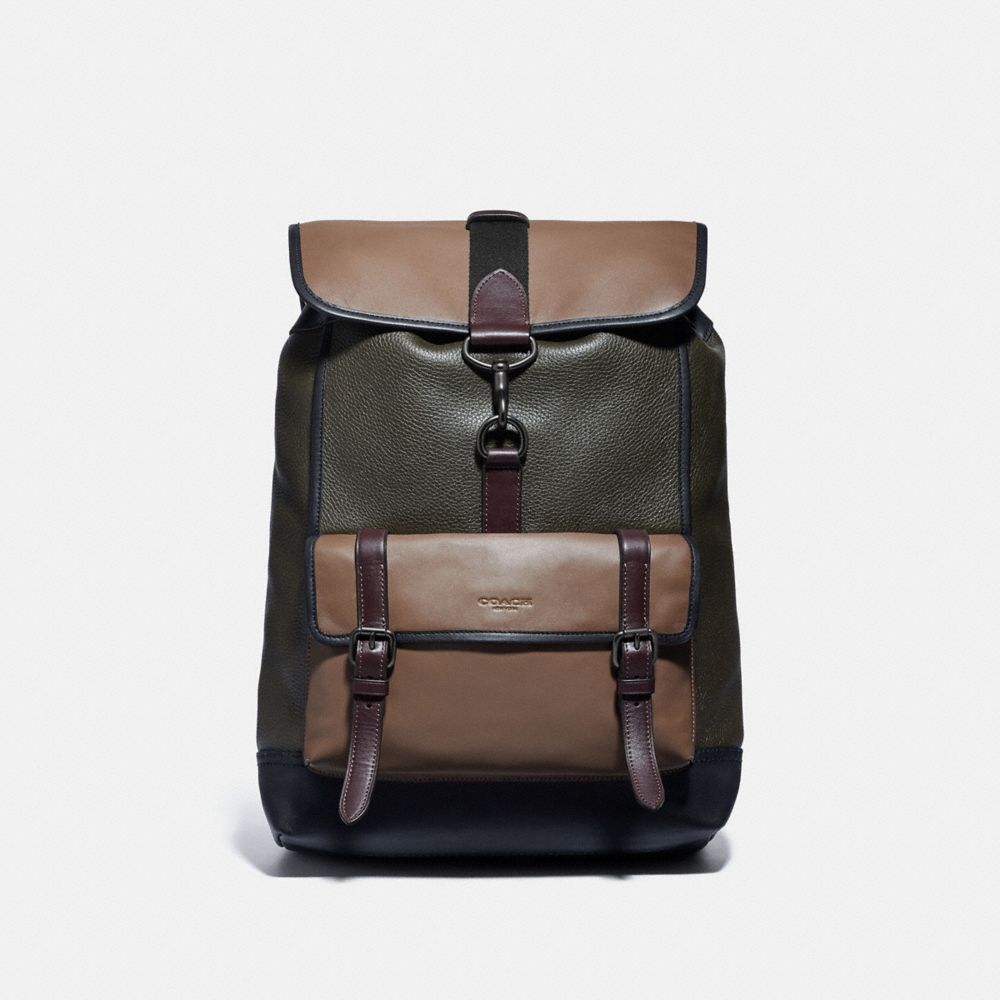 COACH Bleecker Backpack In Colorblock - BLACK COPPER/ARMY GREEN MULTI - 89296