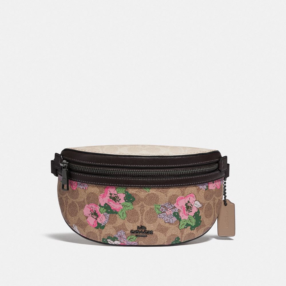 BETHANY BELT BAG IN SIGNATURE CANVAS WITH BLOSSOM PRINT - PEWTER/TAN SAND PRINT - COACH 89300