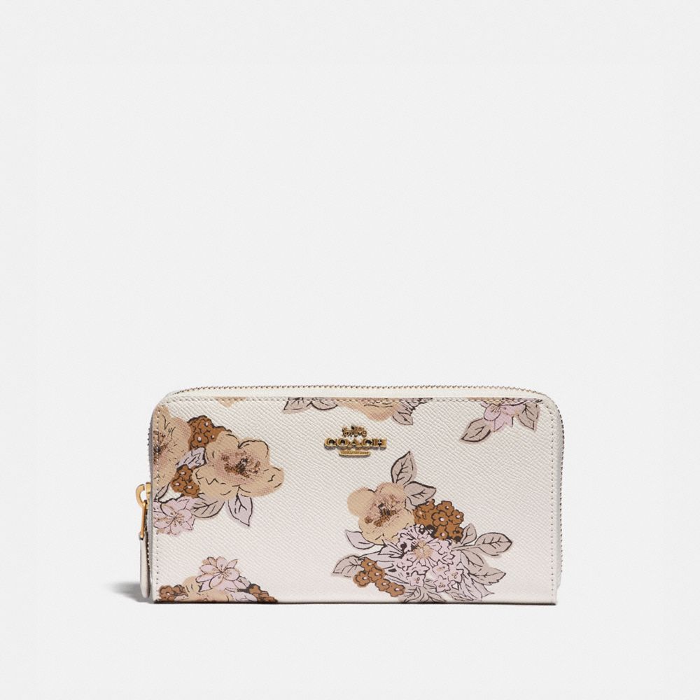 COACH 89302 ACCORDION ZIP WALLET WITH FLORAL BOUQUET PRINT BRASS/CHALK