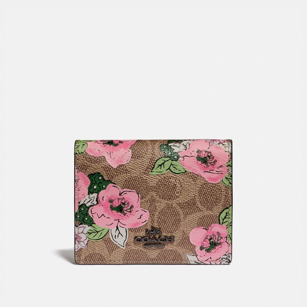 COACH 89310 SMALL SNAP WALLET IN SIGNATURE CANVAS WITH BLOSSOM PRINT V5/TAN-PRINT