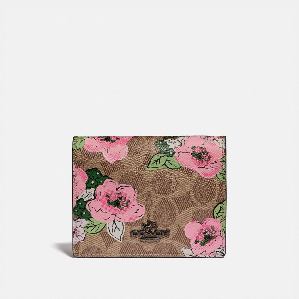 COACH 89310 SMALL SNAP WALLET IN SIGNATURE CANVAS WITH BLOSSOM PRINT V5/TAN PRINT