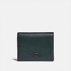 Small Snap Wallet With Colorblock Interior - PEWTER/PINE GREEN MULTI - COACH 89311