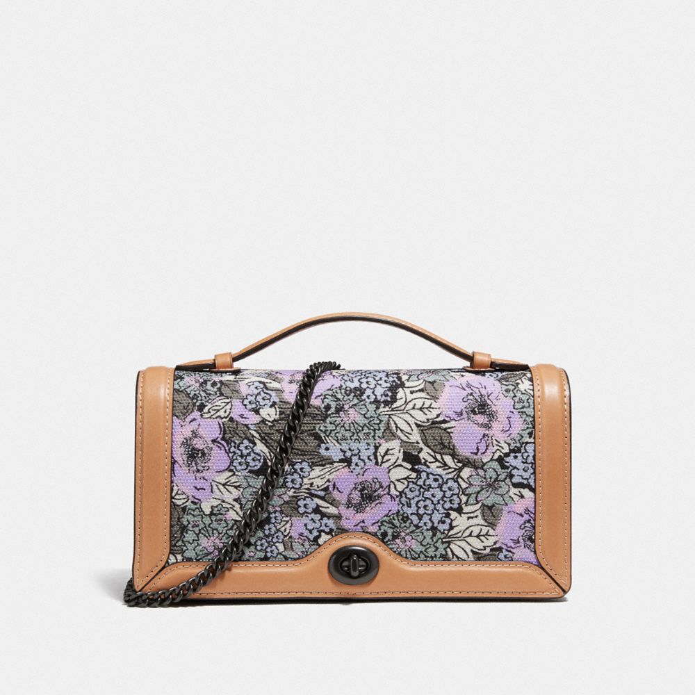COACH 89395 - RILEY CHAIN CLUTCH WITH HERITAGE FLORAL PRINT PEWTER/SOFT LILAC MULTI