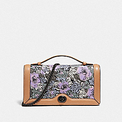 COACH 89395 - RILEY CHAIN CLUTCH WITH HERITAGE FLORAL PRINT PEWTER/SOFT LILAC MULTI