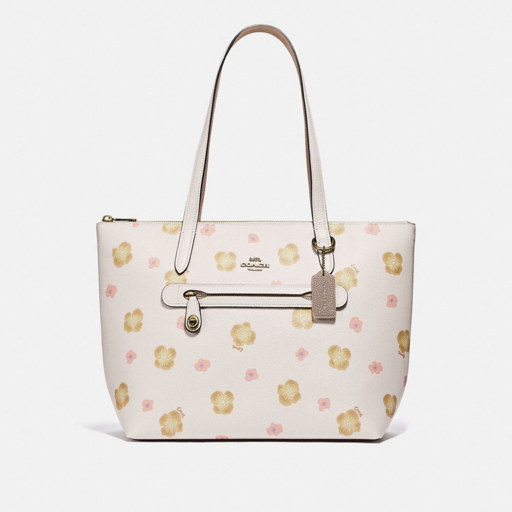COACH 89472 Taylor Tote With Pansy Print GD/CHALK